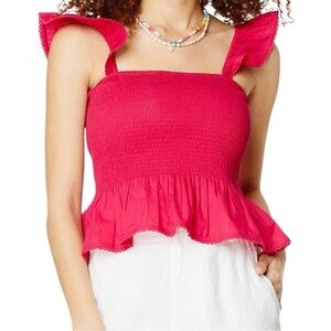 NWT! ROLLER RABBIT HOT PINK MAGENTA COTTON DOVE PEPLUM TOP. Size Large.